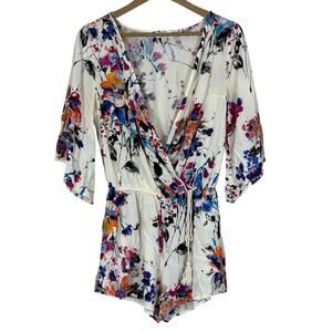 Umgee Romper Womens S Floral Cotton 3/4 Kimono Sleeve Boho Festival Lightweight